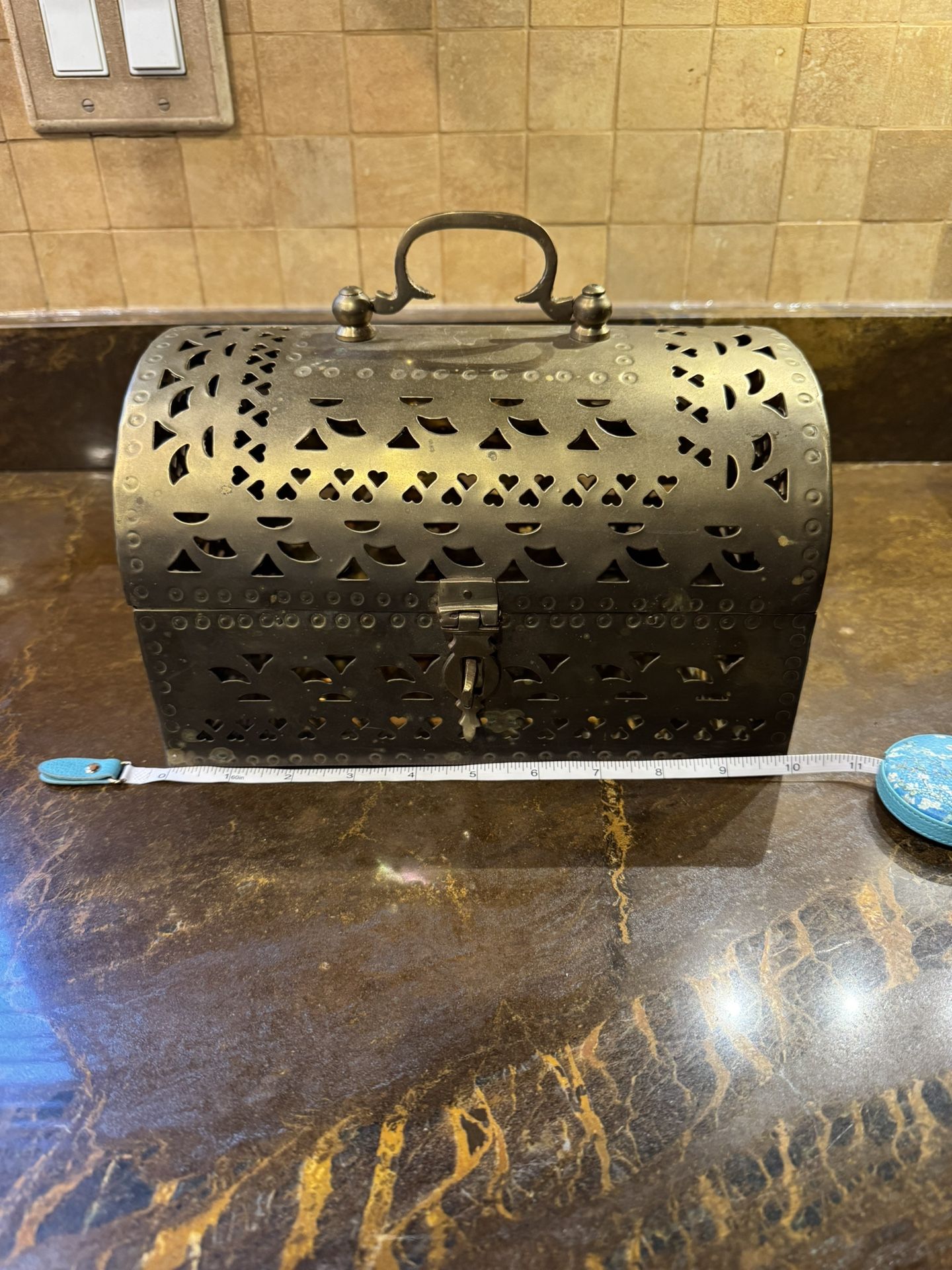 Vintage Brass Incence Burner Potpourri Treasure Chest Trinket Box Lid 10” L