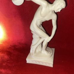 8.5 Inch Alabaster Greek Disc Thrower Statue Imported From Greece