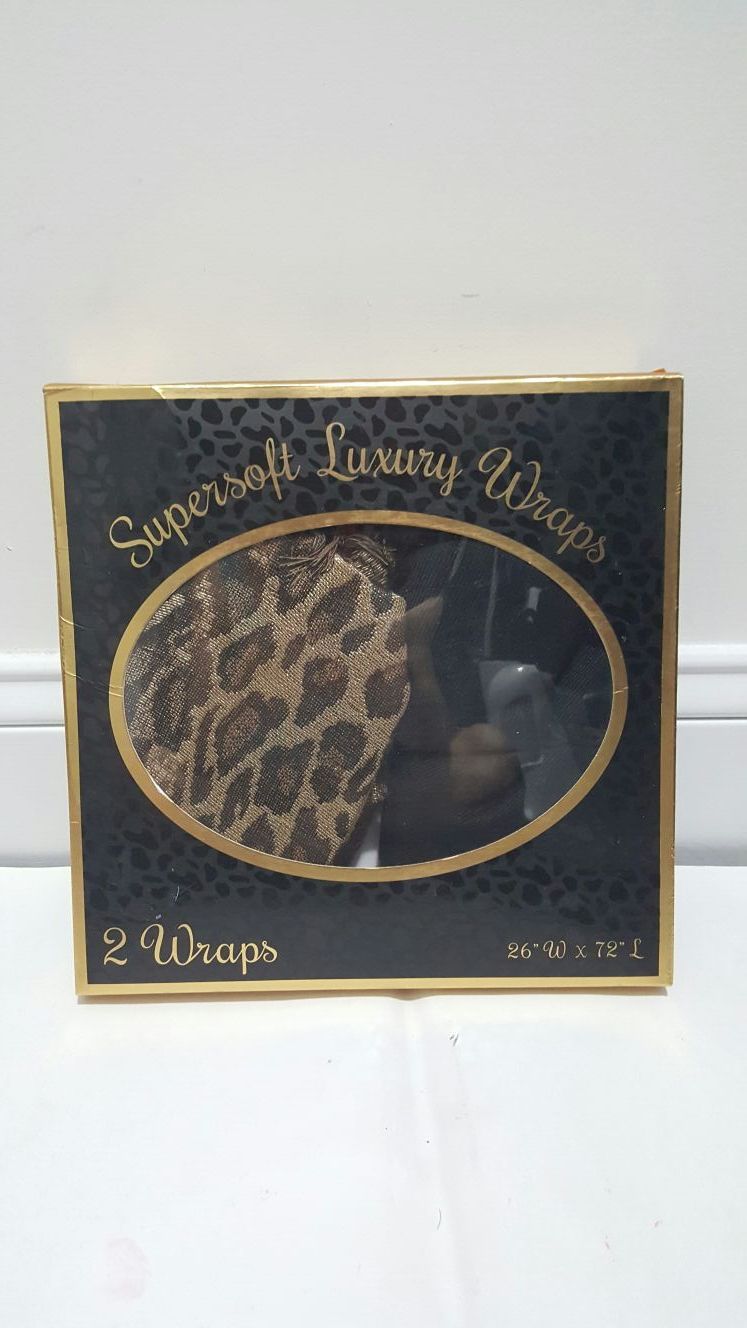 New Gold Brown Leopard Supersoft Luxury 2 Wraps Scarfs Set 26" x 72"