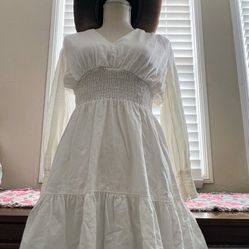 Zara white linen blend smocked dress