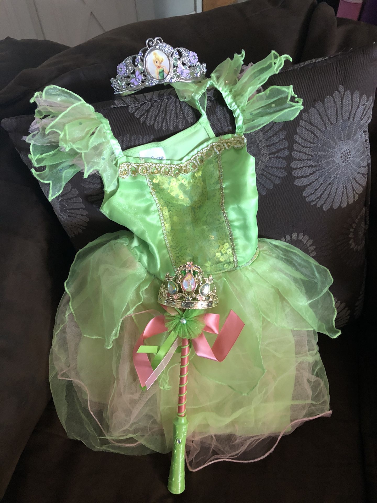 Size 3-T Tinkerbell dress crown and wand Halloween