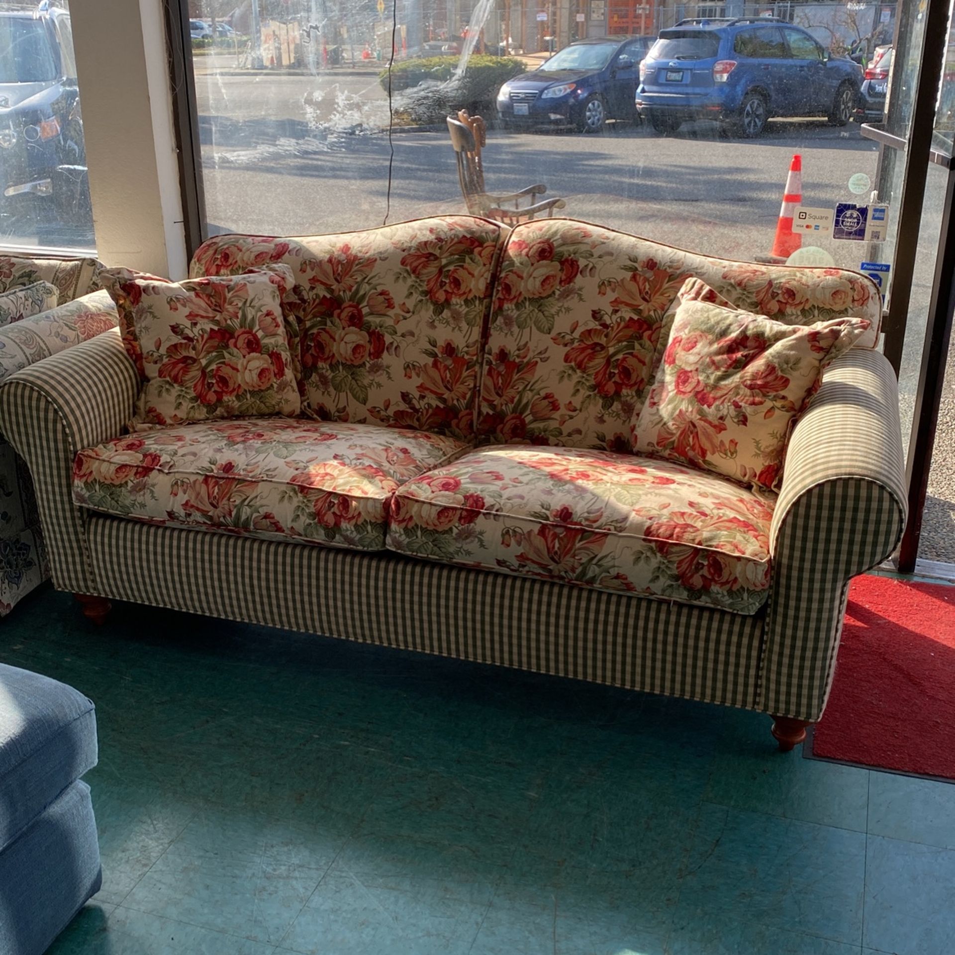 Ethan Allen Plaid & Floral Sofa