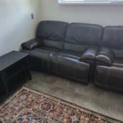 Real Leather Reclining Loveseats Couch 