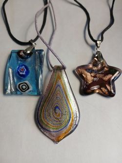 Three new handcrafted glass pendant necklaces