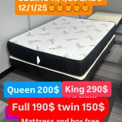 Huge sale for Mattress And Box Twin size mattress and box 150.$ full 190$ Queen 200$ king 290$. free delivery free set up 708….280….7715… cash or Zell