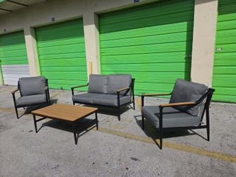 4-Seat Deep Seating Patio Set – Heavy Duty Iron & Rope, Wood Trim, 5" Cushions – Fully Assembled