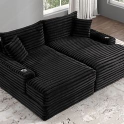 Brand New Black Super Plush Sofa Double Chaise Lounge 