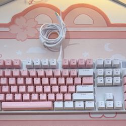 Pink and White Wired Mechanical Keyboard