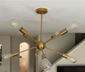 Gold Sputnik Light Fixture, 8 Lights with bulbs