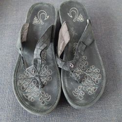 Olu Kai Women Pale Lio Black Wedge Platform Flip Flops Sandals Shoes US 9