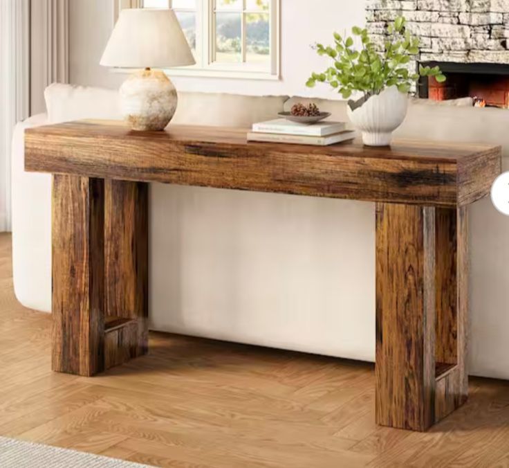 Turrella 62.99 in. Rustic Brown Console Tables, Rectangle Wooden Console Table with Wooden Frame for Living Room