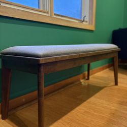 Mid-Century Inspired Wooden Bench with Cushion