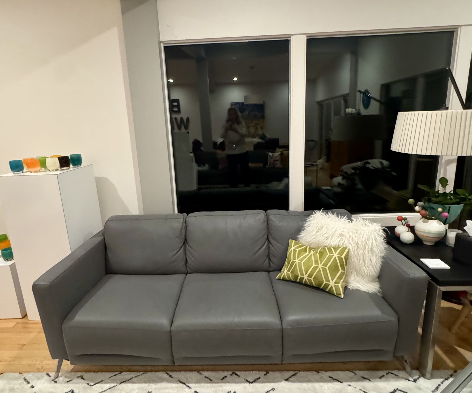 Dark Grey Leather Couch - Scan Design