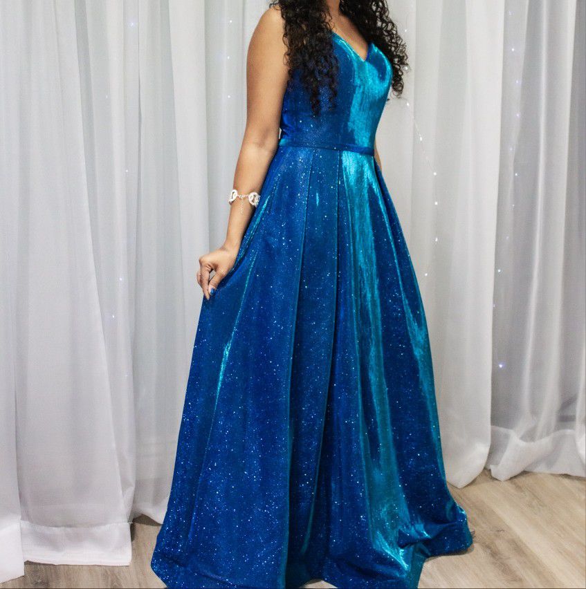 Royal Blue Prom Dress Glitter dress Homecoming dress with spagetti straps shimmery dress US Size 4