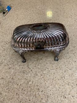 Vintage silver butter dish with glass insert. Needs polishing