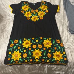 Black And Yellow Floral Mexican Dress
