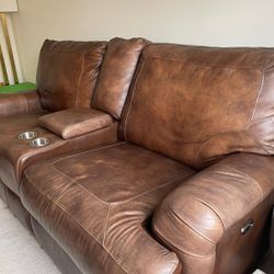 Comfy Brown Leather Couches and Armchair Set!  