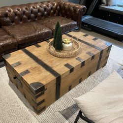 Restoration Hardware Heirloom Silver Chest Coffee Table Trunk Antiqued Oak. Original Price: $2,475