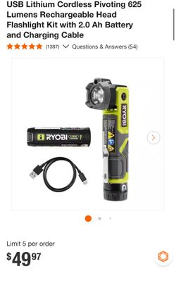 Ryobi Cordless Pivoting Flashlight Kit