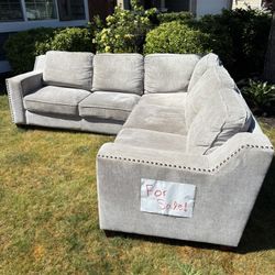 2 Piece Sectional Gray Couch Set (W/ Free Recliner Chair)