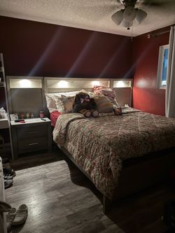 Queen bed frame and nightstands