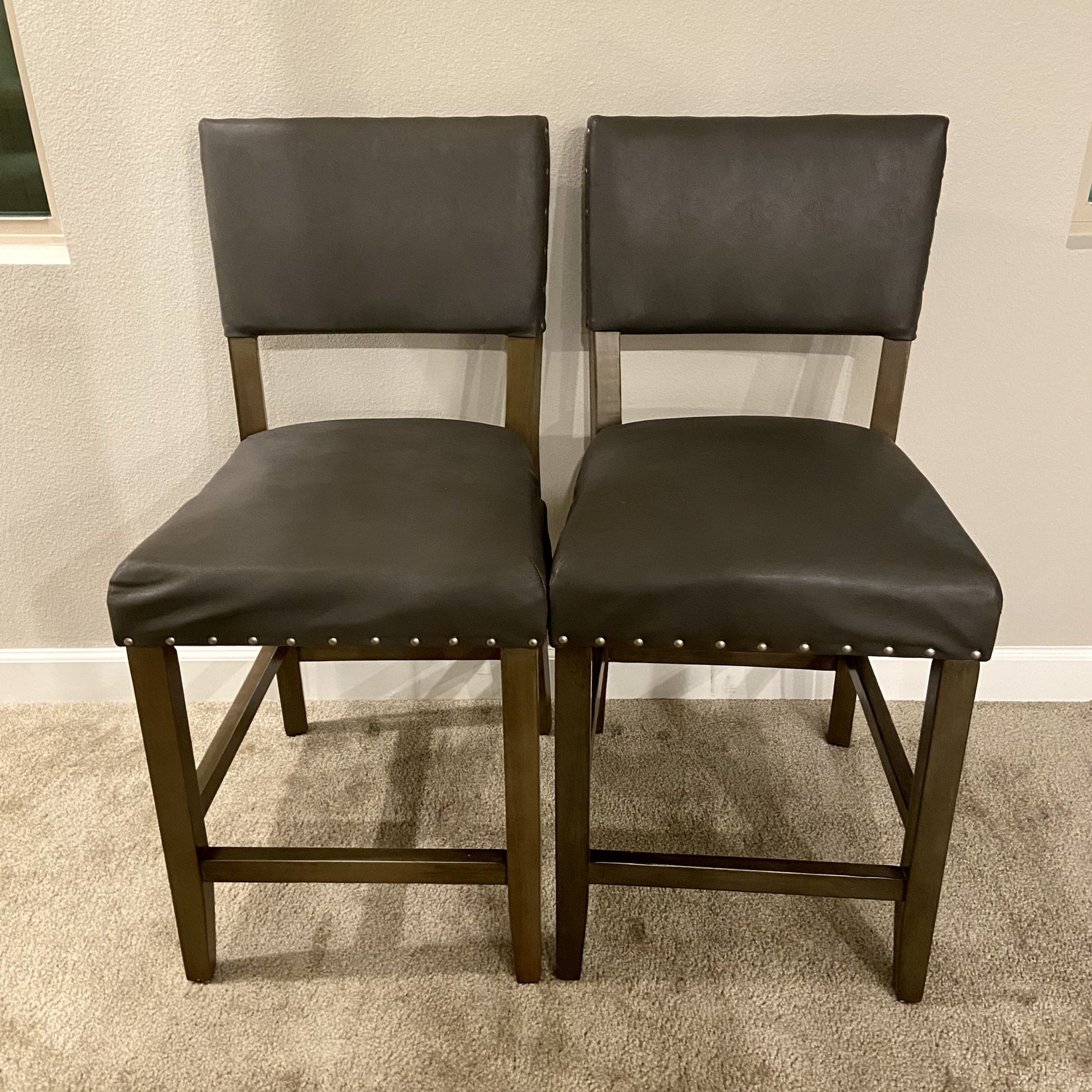 2 Gray Counter Height Chairs W/Silver Nailhead Accents