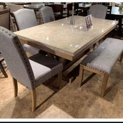 Oak Tabletop Natural Marble Rectangular Dining Table 🤩 Chairs Sold Separately ❗️ New Brand ✅ Fastest Delivery 🚚 