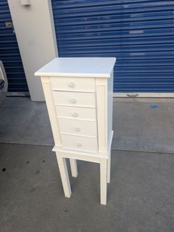 White Wood Jewelry Armoire with 5 Drawers