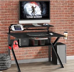 NEW Gaming Desk – The Urban Port UPT-215119 – All Black 47″ K-Frame with Shelves