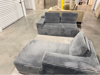 Grey Corduroy 2-Piece Sectional Sofa