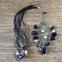 Glass Heart Necklace And Bracelet 
