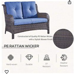 Pocassy Outdoor Loveseat Sofa 2-Seat PE Rattan blue - Brown