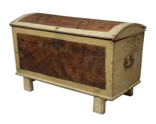 1870s AMAZING Antique wooden dome lid trunk, 19th c.,