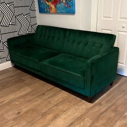 Perfect Condition Green Velvet Sofa Futon