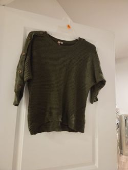 Olive Green Knit Sweater with Button Detail