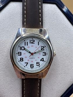 Quartz Watch with Brown Leather Strap