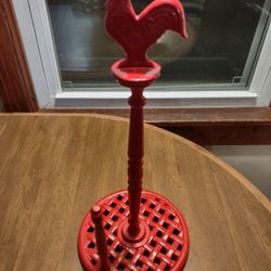 Red Cast Iron Rooster Paper Towel Holder