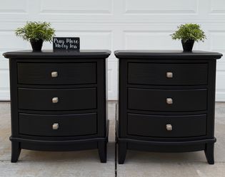 (2) Gorgeous Black 3-Drawer Large Solid Wood Night Stands