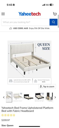 Yaheetech Bed Frame Upholstered Platform Bed with Fabric Headboard