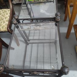 2 Iron And Glass End Tables Fair Condition 