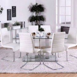 Brand New White
Silver Chrome
7pc Dining Table Set