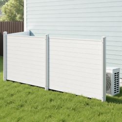 VEVOR 3 Panels Outdoor Privacy Screen, 50 x 50 in Air Conditioner Fence with 27.6 in Ground Stakes, Pool Equipment Enclosure, Horizontal Vinyl Privacy