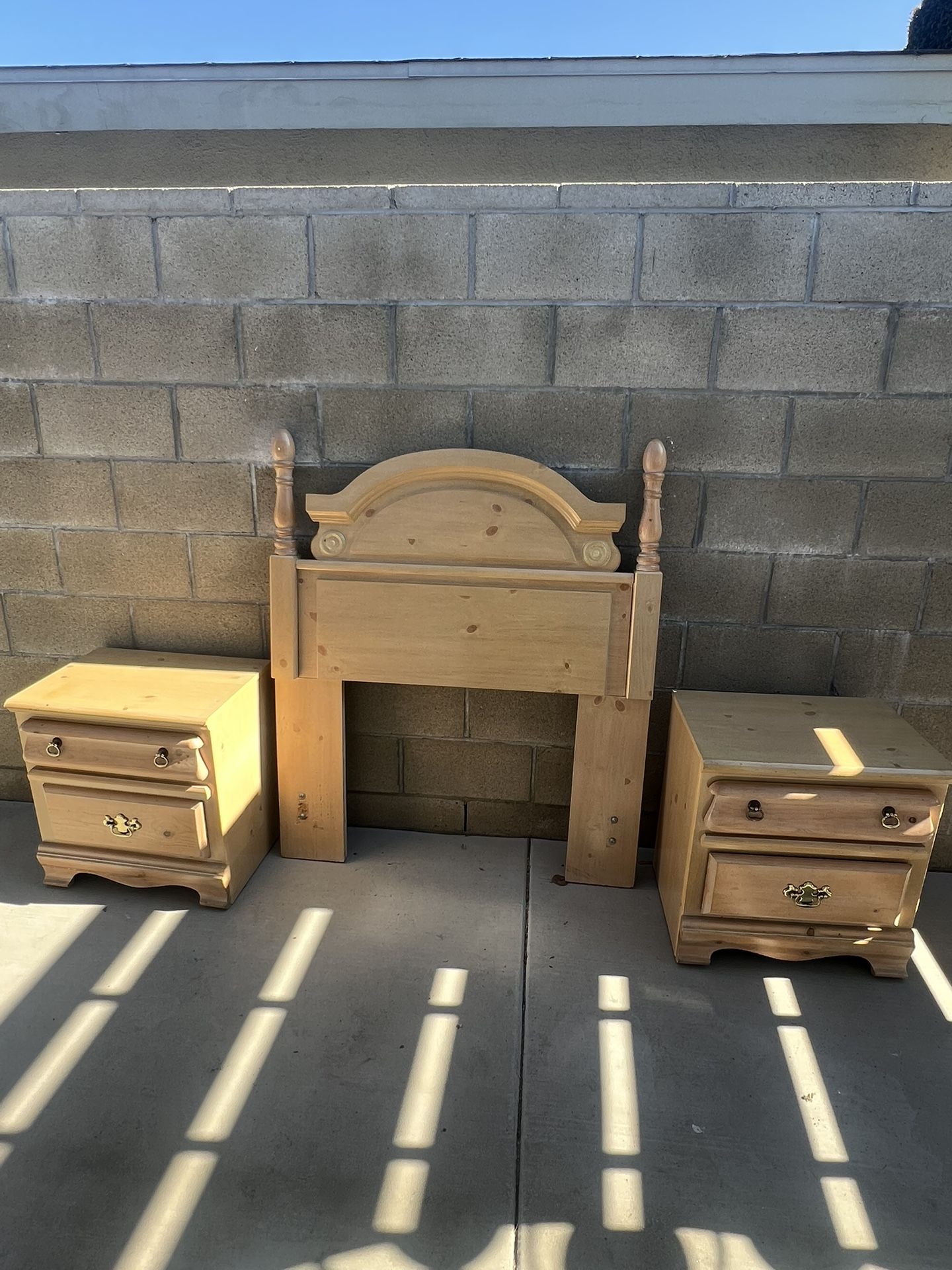 Twin Bed wood headboard And Matching Nightstands