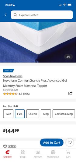 Novaform ComfortGrande Plus Advanced Gel Memory Foam Mattress Topper