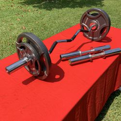 Olympic Curl Bar, Dumbbell Bars, And Weights