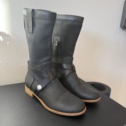 Fendi Black Perforated Leather Boots Zipper Silver Button Zipper Size 36.5