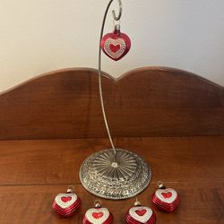 Set of 5 Vintage Heart Ornaments 2” tall x 1.5” wide made in Czechoslovakia