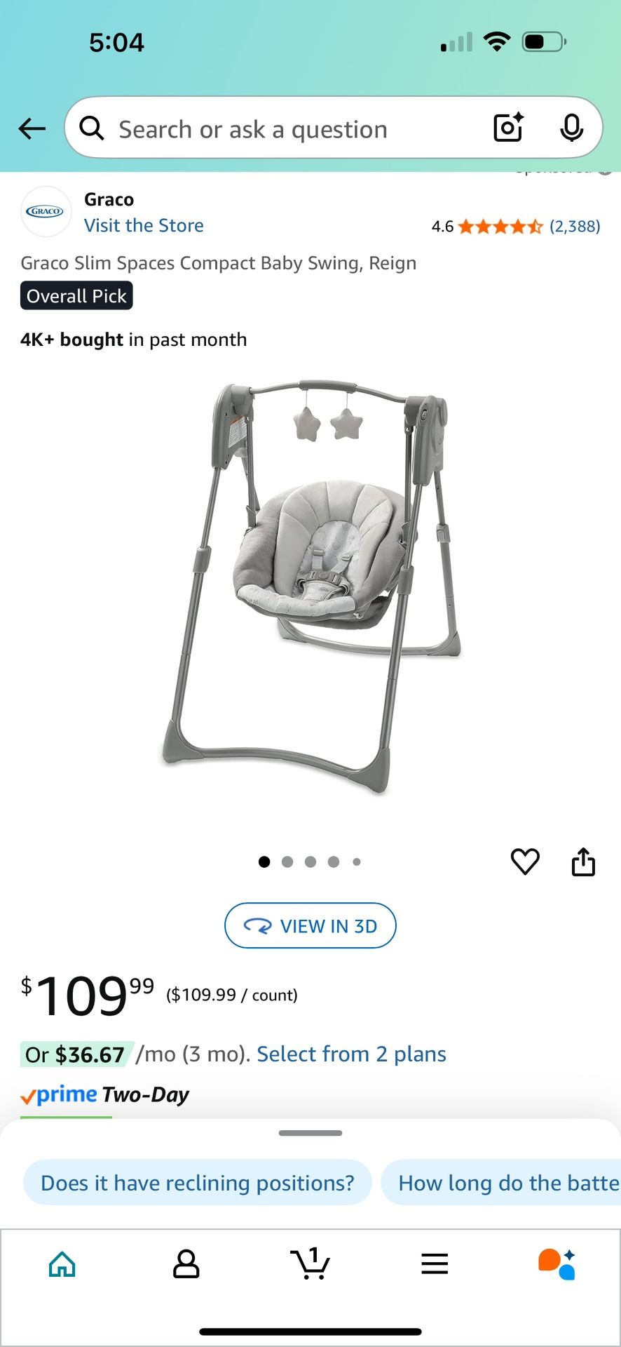 Baby Swing (Graco Slim-Brand New)