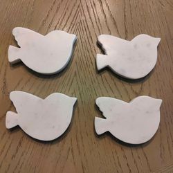 Thick White Marble Bird Coasters - Set of 4