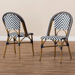 2 Baxton Studio Celie Bistro Dining Side Chairs in Navy and White (Set of 2)

